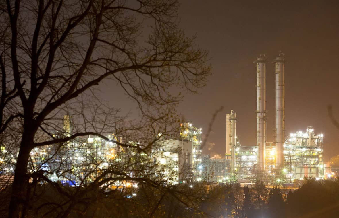 Night view of the established business Dow Silicones plant in Barry